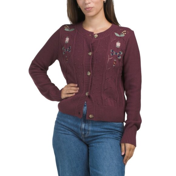 LUCKY BRAND Vineyard Wine Long Sleeve Embroidered Cardigan - Picture 1 of 2